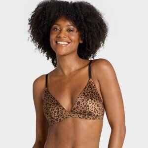 NWT Women's Satin Unlined Triangle Bralette - Auden - Leopard Print - XL